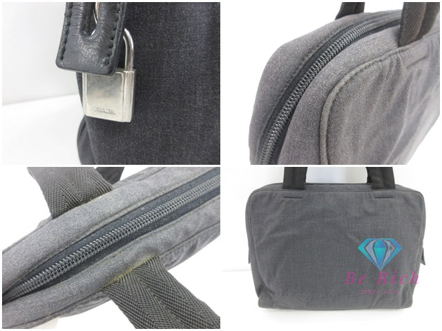 プラダ スポーツ PRADA SPORT ハンドバッグ B9337 黒 ブラック ダーク グレー キャンバス ロゴ ショルダーバッグ 手提げ 鞄 【中古】【送料無料】 bk9915
