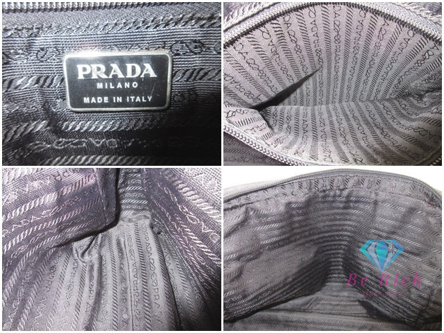 プラダ スポーツ PRADA SPORT ハンドバッグ B9337 黒 ブラック ダーク グレー キャンバス ロゴ ショルダーバッグ 手提げ 鞄 【中古】【送料無料】 bk9915