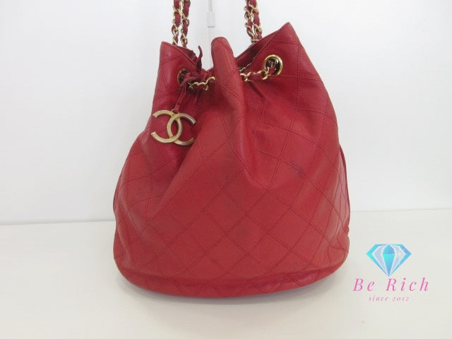 シャネル CHANEL ビコローレ 巾着 ショルダーバッグ ラム スキン 赤 ゴールド 金具 ヴィンテージ ココマーク CC ロゴ 鞄 【中古】【送料無料】 bk9931