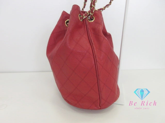 シャネル CHANEL ビコローレ 巾着 ショルダーバッグ ラム スキン 赤 ゴールド 金具 ヴィンテージ ココマーク CC ロゴ 鞄 【中古】【送料無料】 bk9931