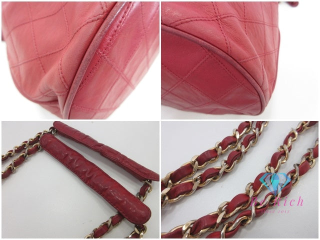 シャネル CHANEL ビコローレ 巾着 ショルダーバッグ ラム スキン 赤 ゴールド 金具 ヴィンテージ ココマーク CC ロゴ 鞄 【中古】【送料無料】 bk9931