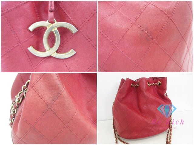 シャネル CHANEL ビコローレ 巾着 ショルダーバッグ ラム スキン 赤 ゴールド 金具 ヴィンテージ ココマーク CC ロゴ 鞄 【中古】【送料無料】 bk9931