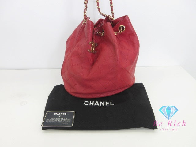 シャネル CHANEL ビコローレ 巾着 ショルダーバッグ ラム スキン 赤 ゴールド 金具 ヴィンテージ ココマーク CC ロゴ 鞄 【中古】【送料無料】 bk9931