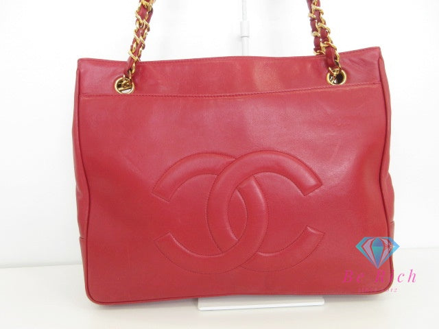シャネル CHANEL ショルダー トート バッグ レザー 赤 ゴールド 金具 ヴィンテージ ココマーク CC ロゴ 鞄 【中古】【送料無料】 bk9936