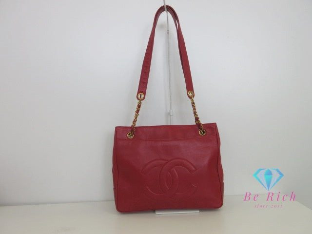 シャネル CHANEL ショルダー トート バッグ レザー 赤 ゴールド 金具 ヴィンテージ ココマーク CC ロゴ 鞄 【中古】【送料無料】 bk9936
