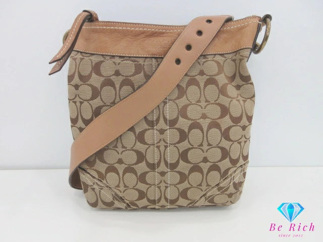 コーチ COACH 2way ショルダーバッグ 10403 シグネチャー ミディアム ダッフル カーキ ブラウン 茶 キャンバス レザー ロゴ クロスボディ 斜め掛け 鞄  【中古】【送料無料】 bk9939
