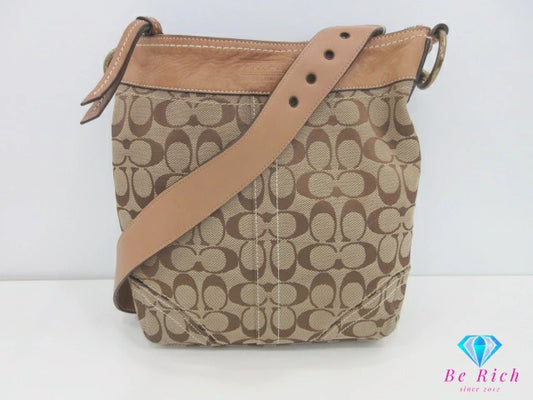 コーチ COACH 2way ショルダーバッグ 10403 シグネチャー ミディアム ダッフル カーキ ブラウン 茶 キャンバス レザー ロゴ クロスボディ 斜め掛け 鞄  【中古】【送料無料】 bk9939