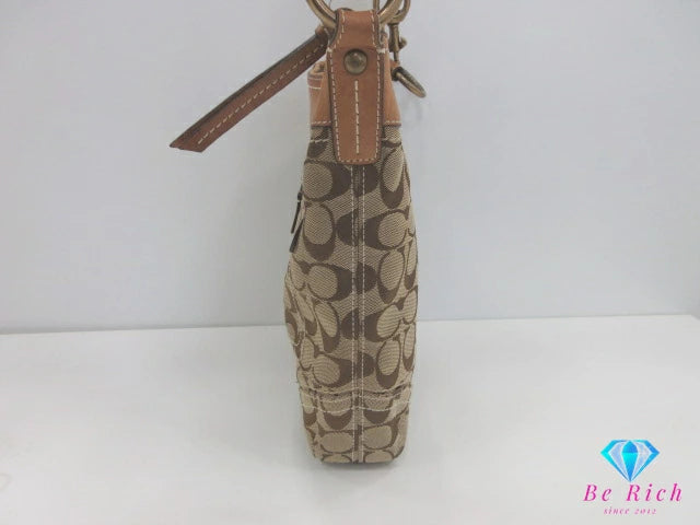 コーチ COACH 2way ショルダーバッグ 10403 シグネチャー ミディアム ダッフル カーキ ブラウン 茶 キャンバス レザー ロゴ クロスボディ 斜め掛け 鞄  【中古】【送料無料】 bk9939