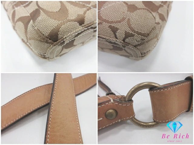 コーチ COACH 2way ショルダーバッグ 10403 シグネチャー ミディアム ダッフル カーキ ブラウン 茶 キャンバス レザー ロゴ クロスボディ 斜め掛け 鞄  【中古】【送料無料】 bk9939