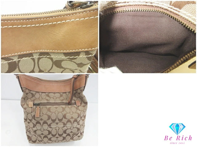 コーチ COACH 2way ショルダーバッグ 10403 シグネチャー ミディアム ダッフル カーキ ブラウン 茶 キャンバス レザー ロゴ クロスボディ 斜め掛け 鞄  【中古】【送料無料】 bk9939