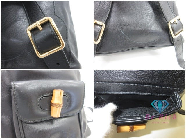 グッチ GUCCI リュック バックパック 003.2058.0030 バンブー 黒 ブラック レザー ロゴ デイバッグ ショルダーバッグ 鞄 【中古】【送料無料】 bk9955