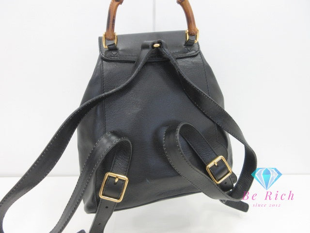 グッチ GUCCI リュック バックパック 003.2058.0030 バンブー 黒 ブラック レザー ロゴ デイバッグ ショルダーバッグ 鞄 【中古】【送料無料】 bk9955