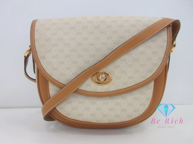 グッチ GUCCI ショルダーバッグ マイクロ GG 001 58 0930 PVC レザー ロゴ ベージュ ブラウン ポシェット 肩掛け 【中古】【送料無料】 bk9974
