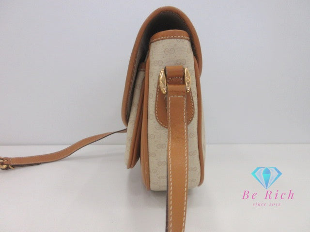 グッチ GUCCI ショルダーバッグ マイクロ GG 001 58 0930 PVC レザー ロゴ ベージュ ブラウン ポシェット 肩掛け 【中古】【送料無料】 bk9974