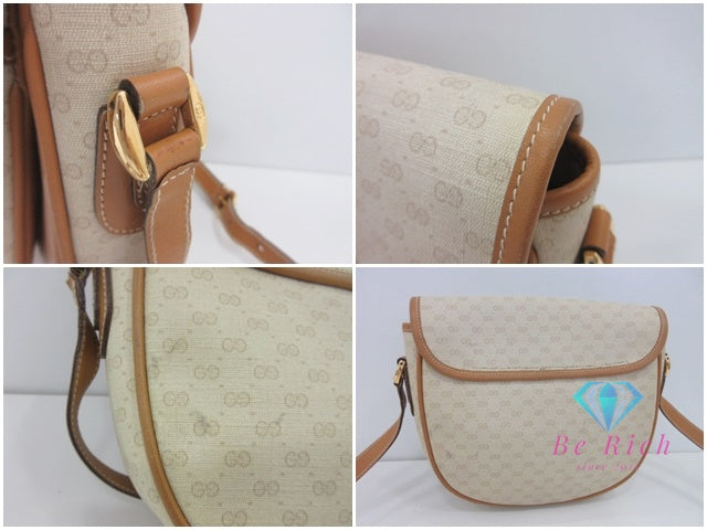 グッチ GUCCI ショルダーバッグ マイクロ GG 001 58 0930 PVC レザー ロゴ ベージュ ブラウン ポシェット 肩掛け 【中古】【送料無料】 bk9974