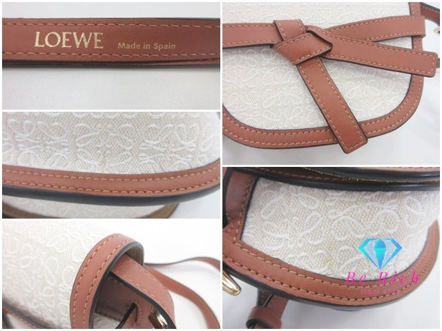 美品 ロエベ LOEWE アナグラム ゲートデュアル ミニ ショルダーバッグ A650N46X10 ベージュ ブラウン キャンバス レザー ロゴ 肩掛け 鞄【中古】【送料無料】 bk9981