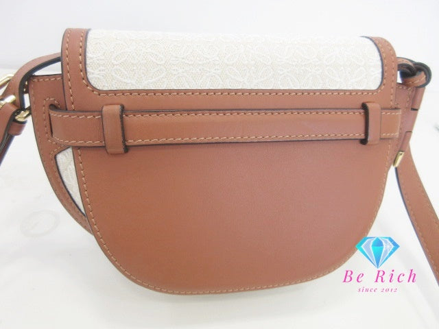 美品 ロエベ LOEWE アナグラム ゲートデュアル ミニ ショルダーバッグ A650N46X10 ベージュ ブラウン キャンバス レザー ロゴ 肩掛け 鞄【中古】【送料無料】 bk9981