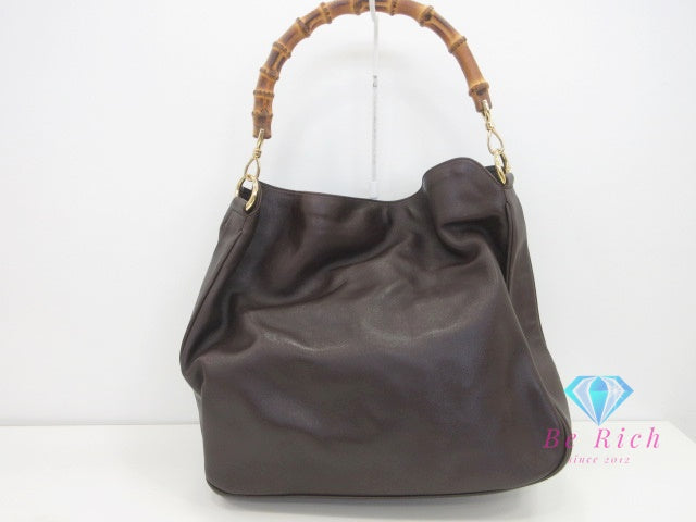 グッチ GUCCI 2way ハンドバッグ ショルダーなし 001.2852.15771 バンブー ダーク ブラウン レザー トート ロゴ 手提げ 肩掛け 鞄 【中古】【送料無料】 bk9986
