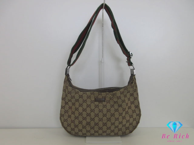 グッチ GUCCI ショルダーバッグ 122790 GG ベージュ 茶 キャンバス レザー ロゴ ホーボー クロズボディ 鞄  【中古】【送料無料】 bk9994