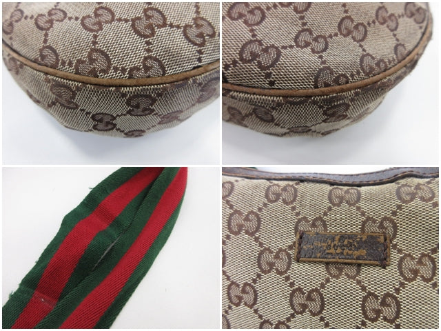 グッチ GUCCI ショルダーバッグ 122790 GG ベージュ 茶 キャンバス レザー ロゴ ホーボー クロズボディ 鞄  【中古】【送料無料】 bk9994