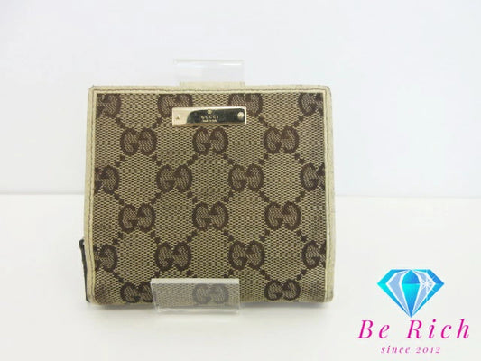 グッチ GUCCI Wホック 二つ折り財布 146568 GG カーキ アイボリー キャンバス レザー ロゴ コンパクト ウォレット  【中古】【送料無料】bs3336
