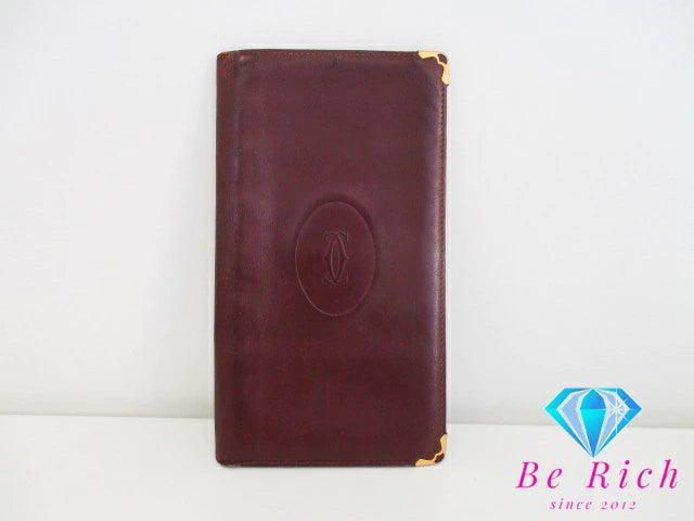 カルティエ Cartier メンズ 長財布 札入れ マスト ライン ボルドー レザー ロゴ 二つ折り財布 ロング ウォレット  【中古】【送料無料】 bs3397