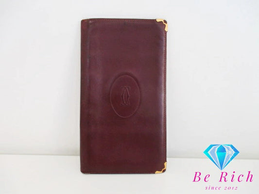 カルティエ Cartier メンズ 長財布 札入れ マスト ライン ボルドー レザー ロゴ 二つ折り財布 ロング ウォレット  【中古】【送料無料】 bs3397