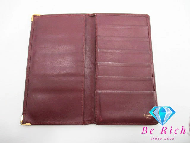 カルティエ Cartier メンズ 長財布 札入れ マスト ライン ボルドー レザー ロゴ 二つ折り財布 ロング ウォレット  【中古】【送料無料】 bs3397