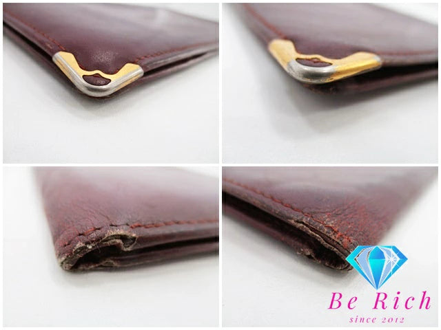 カルティエ Cartier メンズ 長財布 札入れ マスト ライン ボルドー レザー ロゴ 二つ折り財布 ロング ウォレット  【中古】【送料無料】 bs3397