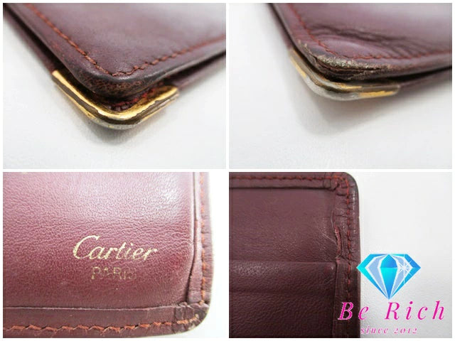 カルティエ Cartier メンズ 長財布 札入れ マスト ライン ボルドー レザー ロゴ 二つ折り財布 ロング ウォレット  【中古】【送料無料】 bs3397