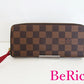 ルイ ヴィトン LOUIS VUITTON ラウンドファスナー 長財布 ダミエ ポルト フォイユ クレマンス N60534 エベヌ スリーズ レッド ロゴ 二つ折り財布 ロング ウォレット 【中古】【送料無料】 bs3400