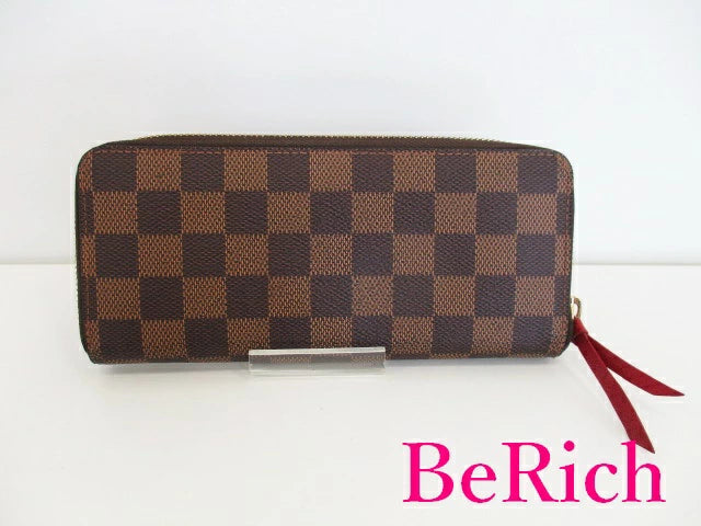 ルイ ヴィトン LOUIS VUITTON ラウンドファスナー 長財布 ダミエ ポルト フォイユ クレマンス N60534 エベヌ スリーズ レッド ロゴ 二つ折り財布 ロング ウォレット 【中古】【送料無料】 bs3400