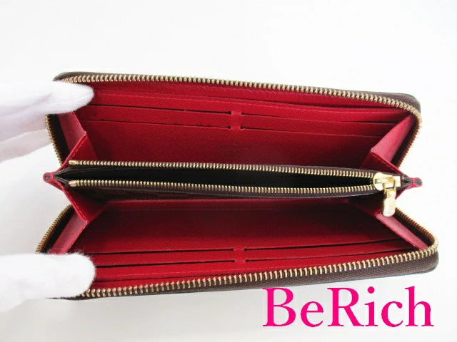 ルイ ヴィトン LOUIS VUITTON ラウンドファスナー 長財布 ダミエ ポルト フォイユ クレマンス N60534 エベヌ スリーズ レッド ロゴ 二つ折り財布 ロング ウォレット 【中古】【送料無料】 bs3400