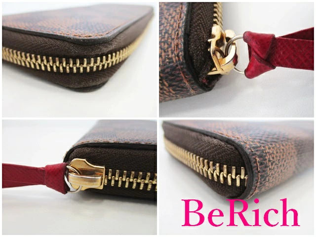 ルイ ヴィトン LOUIS VUITTON ラウンドファスナー 長財布 ダミエ ポルト フォイユ クレマンス N60534 エベヌ スリーズ レッド ロゴ 二つ折り財布 ロング ウォレット 【中古】【送料無料】 bs3400