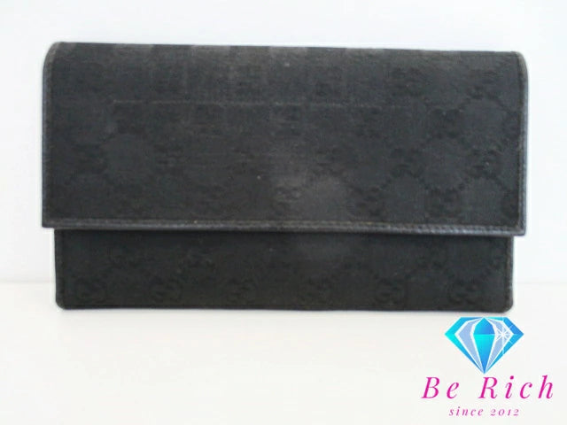 グッチ GUCCI 三つ折り財布 長財布 254586 GG キャンバス レザー ブラック 黒 ロゴ 二つ折り財布 ロング ウォレット 【中古】【送料無料】 bs3425