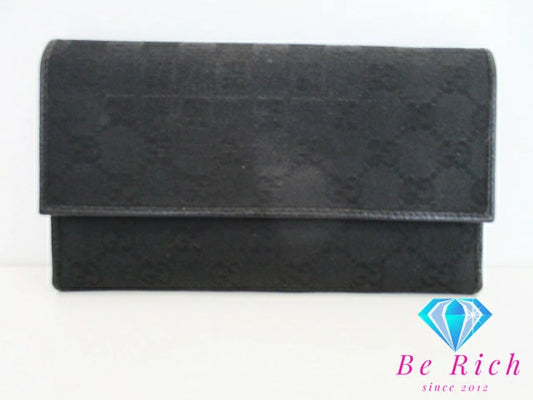 グッチ GUCCI 三つ折り財布 長財布 254586 GG キャンバス レザー ブラック 黒 ロゴ 二つ折り財布 ロング ウォレット 【中古】【送料無料】 bs3425