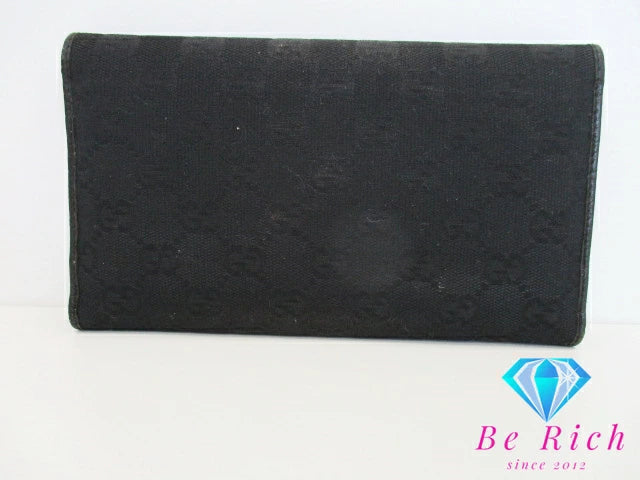 グッチ GUCCI 三つ折り財布 長財布 254586 GG キャンバス レザー ブラック 黒 ロゴ 二つ折り財布 ロング ウォレット 【中古】【送料無料】 bs3425