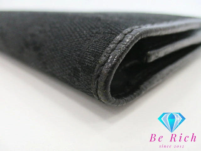 グッチ GUCCI 三つ折り財布 長財布 254586 GG キャンバス レザー ブラック 黒 ロゴ 二つ折り財布 ロング ウォレット 【中古】【送料無料】 bs3425