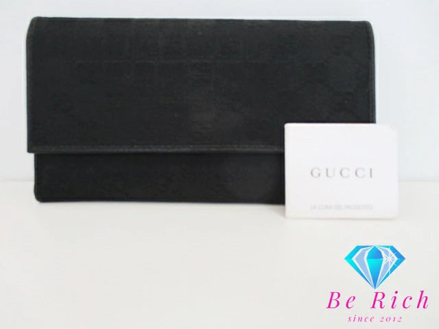 グッチ GUCCI 三つ折り財布 長財布 254586 GG キャンバス レザー ブラック 黒 ロゴ 二つ折り財布 ロング ウォレット 【中古】【送料無料】 bs3425
