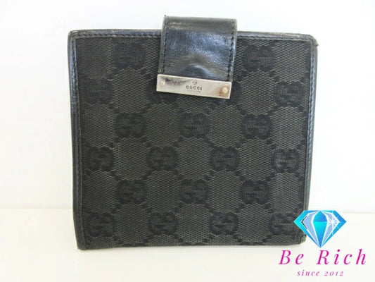 グッチ GUCCI GGキャンバス Wホック 二つ折り 財布 74229 黒 ブラック コンパクト ウォレット メンズ レディース 【中古】【送料無料】bs3435