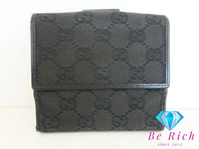 グッチ GUCCI GGキャンバス Wホック 二つ折り 財布 74229 黒 ブラック コンパクト ウォレット メンズ レディース 【中古】【送料無料】bs3435