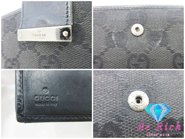 グッチ GUCCI GGキャンバス Wホック 二つ折り 財布 74229 黒 ブラック コンパクト ウォレット メンズ レディース 【中古】【送料無料】bs3435