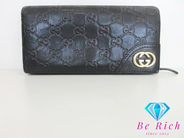 グッチ GUCCI  二つ折り長財布 154257 GG シマ レザー 黒 ブラック  ロングウォレット レディース【中古】【送料無料】bs3440