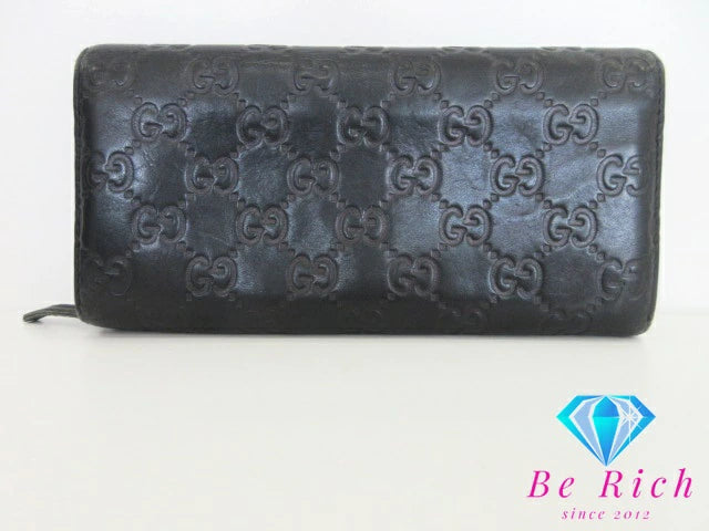 グッチ GUCCI  二つ折り長財布 154257 GG シマ レザー 黒 ブラック  ロングウォレット レディース【中古】【送料無料】bs3440