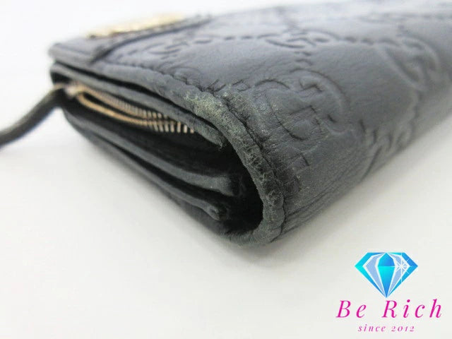 グッチ GUCCI  二つ折り長財布 154257 GG シマ レザー 黒 ブラック  ロングウォレット レディース【中古】【送料無料】bs3440