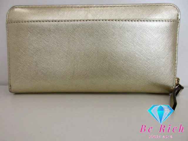 ケイトスペード kate spade ラウンドファスナー 長財布 PWRU 4065 ゴールド レザー ロゴ 二つ折り財布 ロング ウォレット  【中古】【送料無料】 bs3487