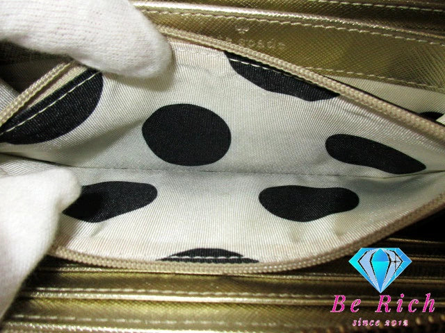 ケイトスペード kate spade ラウンドファスナー 長財布 PWRU 4065 ゴールド レザー ロゴ 二つ折り財布 ロング ウォレット  【中古】【送料無料】 bs3487