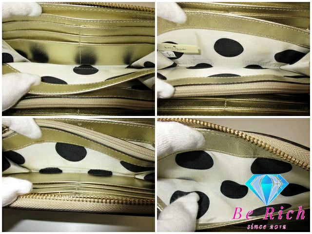 ケイトスペード kate spade ラウンドファスナー 長財布 PWRU 4065 ゴールド レザー ロゴ 二つ折り財布 ロング ウォレット  【中古】【送料無料】 bs3487