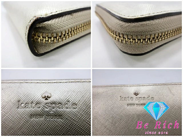 ケイトスペード kate spade ラウンドファスナー 長財布 PWRU 4065 ゴールド レザー ロゴ 二つ折り財布 ロング ウォレット  【中古】【送料無料】 bs3487