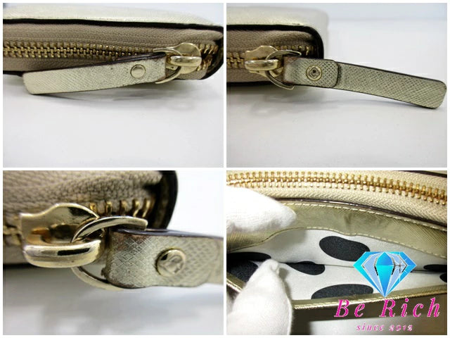 ケイトスペード kate spade ラウンドファスナー 長財布 PWRU 4065 ゴールド レザー ロゴ 二つ折り財布 ロング ウォレット  【中古】【送料無料】 bs3487